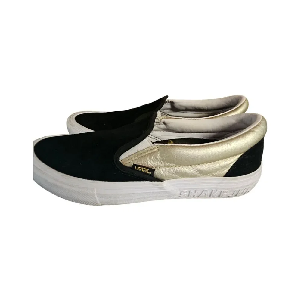 Vans x Shake Junt Slip On Pro Skate Suede Leather Shoes‎ Black Gold Men 7.5
